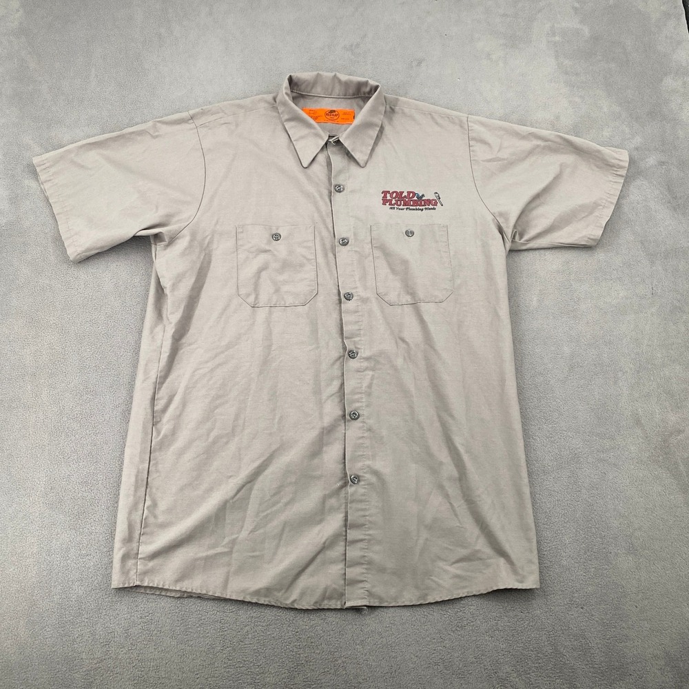 Red Kap Mens Told Plumbing Work Shirt Tan Short Sleeve Button Up Large SP24GY5